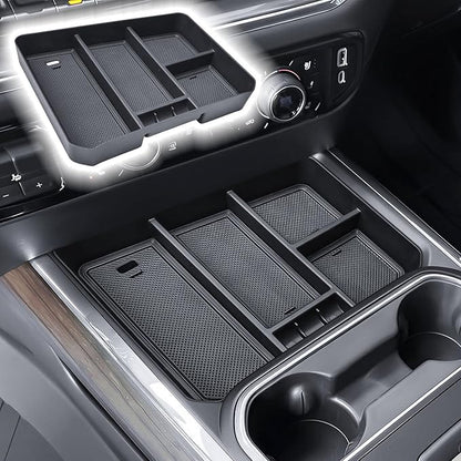 RUNROAD Center Console Organizer Tray Compatible with 2024-2026 Chevy Silverado 2500HD 3500HD Accessories, Armrest Tray For Silverado Middle Console Organizer (NOT Fit Front Triple/Split-Bench Seats)