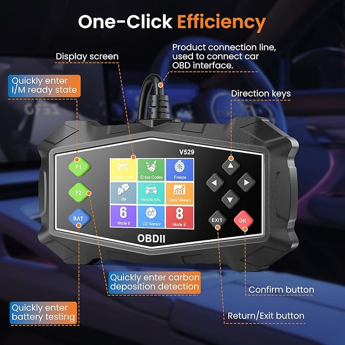 OBD2 Scanner Diagnostic Tool, Code Reader for Check Engine Light with Battery Test, EVAP System(Mode 8), O2 Sensor & I/M Readiness, Automotive Engine Fault Scanner for All OBDII Protocol Cars