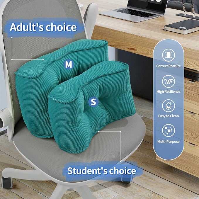 Lumbar Support Pillow for Office Chairs, Bite-Size Natural Latex Foam Back Support Pillow for Lower Back Pain Relief, Soft & Support Corduroy Desk Chair Cushion, M, Blue
