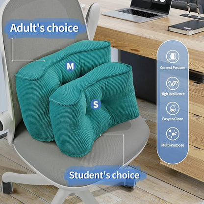 Lumbar Support Pillow for Study Desk Chair, Bite-Size Natural Latex Foam Back Support Pillow for Lower Back Pain Relief, Soft & Support Corduroy Office Chair Cushion, S, Blue