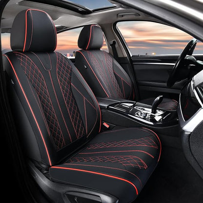 FLORICH Leather Seat Covers Car Seat Cover Front and Rear Seat Cover 5 Seats Automotive Seat Covers Waterproof Seat Covers for Cars Universal Fit for Most Cars SUV Trucks, Black&Red Line