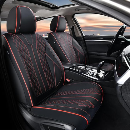 FLORICH Leather Car Seat Covers, Automotive Seat Cover 2 Pack Waterproof Seat Covers for Cars Driver Seat Cover Protectors Universal Fit for Most Cars SUV Trucks Vehicles, Black&Red Line