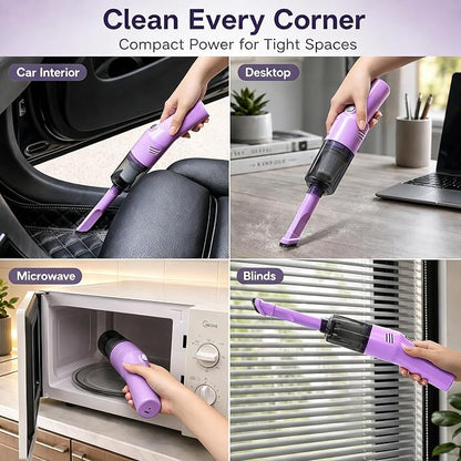 catsMeow Mini Handheld Vacuum Cordless, Lightweight Portable Vacuum Cleaner for Home, Car, Desk, Keyboard, Sofa and Crumbs, USB Rechargeable Small Vacuum with Washable Filter, Stylish Lavender Purple