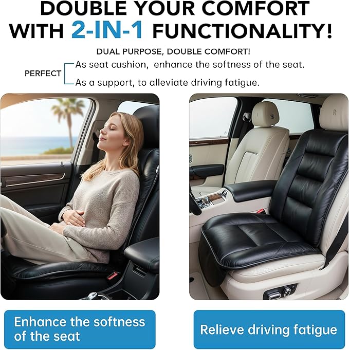CORRIDOR Genuine Leather Seat Cushion for Car - Handmade - Relieve Hip, Pressure and Sciatica Pain - Ideal for Lower Back Pain - for Office Chair and Car Seat (Premium Black, Seat + Backrest)