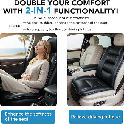 CORRIDOR Genuine Leather Seat Cushion for Car - Handmade - Relieve Hip, Pressure and Sciatica Pain - Ideal for Lower Back Pain - for Office Chair and Car Seat (Premium Black, Seat + Backrest)