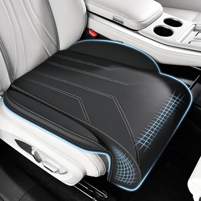 FLORICH Car Seat Extender Leg Support Cushion for Driver Seats Office Chair, Leather Memory Foam Widened seat Cushion for Long Drivers Universal Car Seat Cushion Legs Rest Pads-Dark Black