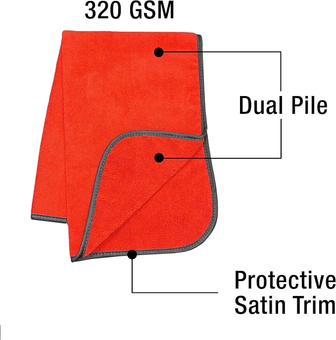 Detailer's Preference Large 320 GSM Microfiber Towels for Car Detailing, Washing, Drying, Ultra Soft Terry Weave, Scratch-Free, Lint-Free, Multi-Surface, Reusable, 16x24 Inch, 12-Pack, Red