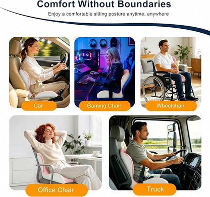 Seat Cushion for Office Chair and Car – L-Shaped Ergonomic Seat Cushions for Stability & Anti-Slip, Orthopedic Cushion for Sciatica, Back & Tailbone Pain Relief,Pink & Light Gray