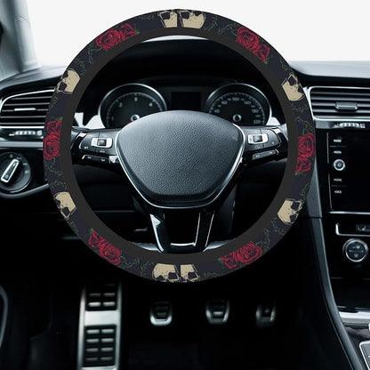Car Steering Wheel Cover, 14.5"-15" Inch Universal Anti-Slip DurableSteering Wheel Protective Cover, Breathable Auto Interior Decoration Accessories for Sedan SUV Truck (Roses and Skulls)