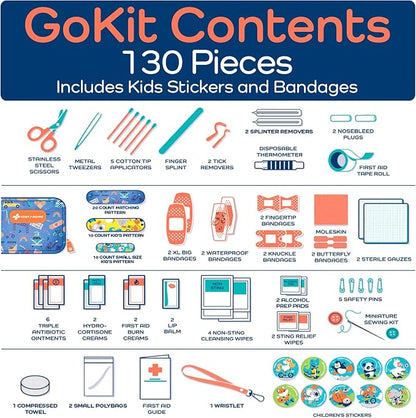 KeepGoing Travel First Aid Kit for Kids – 130 Pc. for Car, Home, Purse, Diaper Bag & Backpack with Latex-Free Bandages - Mini First Aid Kit Travel Size TSA-Approved