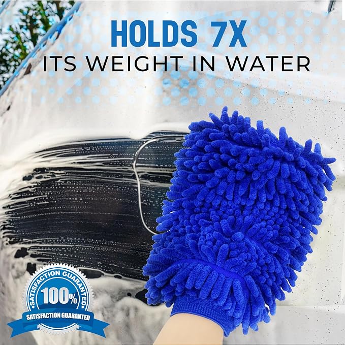 Ultra Plush Microfiber Car Wash Mitt - Scratch-Free, Lint-Free, Extra Absorbent, Machine Washable - Detailing Chenille Cleaning Mitt Perfect for Cars, Trucks, Motorcycles, and Household Surfaces