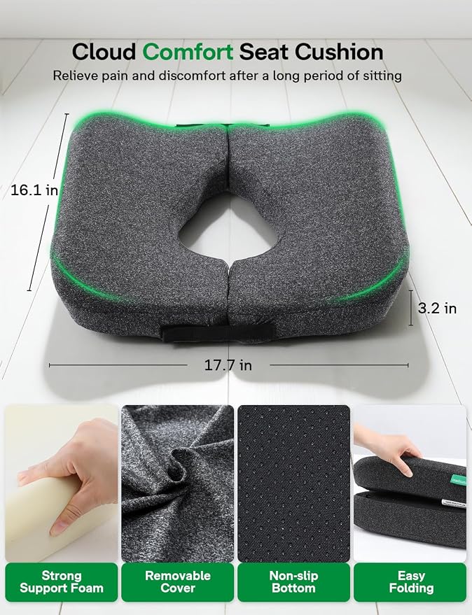 Medisana Memory Foam Bed Sore Cushions for Butt, Ergonomic Bedsore Pressure Relief Pillow with Foldable Design, T Shaped Opening Seat Cushion for Sciatica & Tailbone & Coccyx & Hemorrhoid Pain Relief