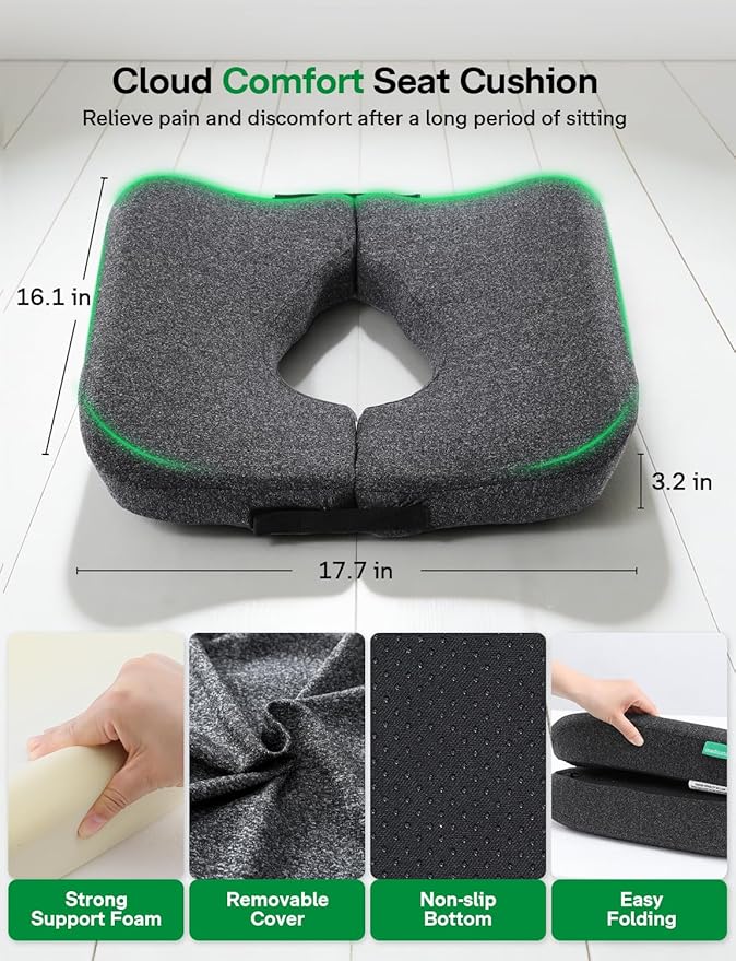 Medisana Memory Foam Bed Sore Cushions for Butt, Ergonomic Bedsore Pressure Relief Pillow with Foldable Design, T Shaped Opening Seat Cushion for Sciatica & Tailbone & Coccyx & Hemorrhoid Pain Relief