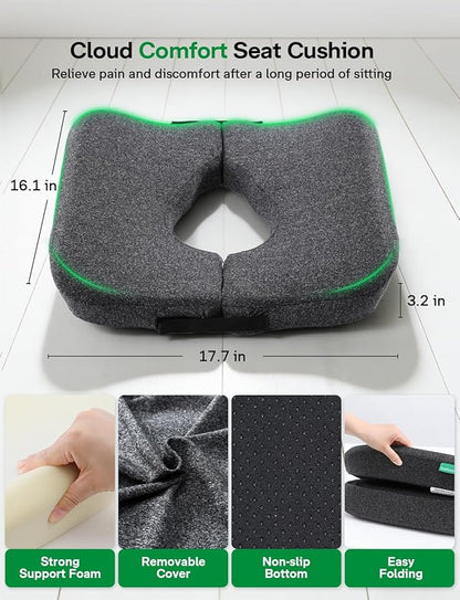 Medisana Memory Foam Bed Sore Cushions for Butt, Ergonomic Bedsore Pressure Relief Pillow with Foldable Design, T Shaped Opening Seat Cushion for Sciatica & Tailbone & Coccyx & Hemorrhoid Pain Relief