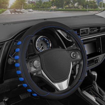 Motor Trend FlexGrip Blue Steering Wheel Cover for Cars – Standard 15 inch Car Steering Wheel Cover, Steering Wheel Protector for Auto Truck Van SUV