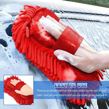 2PCS Microfiber Car Wash Sponge, Double Sided Chenille Microfiber Car Wash Mitt, Scratch Free & Lint Free, Absorbent Automotive Washing Sponges, Auto Cleaning Supplies (Red)