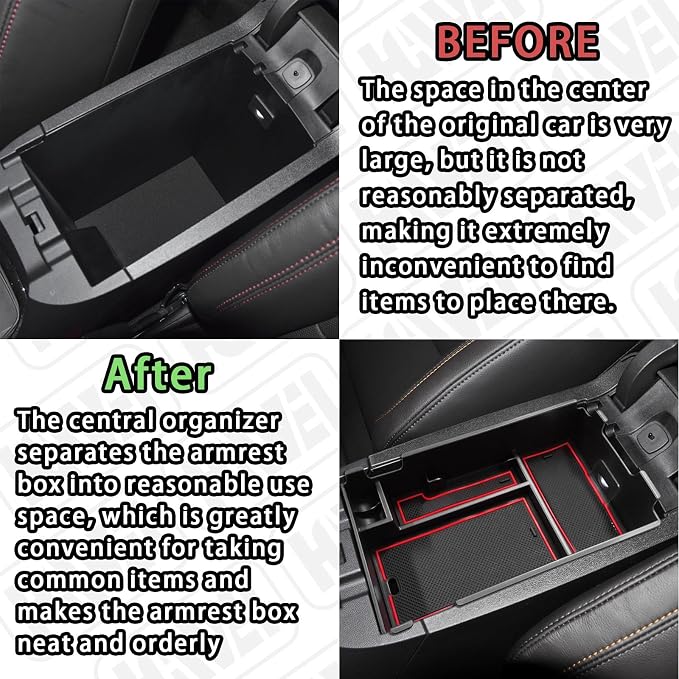 HGWEI Center Console Organizer Tray Compatible with Chevy Equinox 2018 2019 2020 2021 2023 2024 Accessories, Armrest Insert Secondary Storage Box (Not Fit 2025 2026) Red Trim