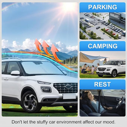 Custom Fit Windshield Sun Shade for Hyundai Venue 2020-2026 | Custom Fit Windshield Cover, Blocks UV Rays, Double-Layer Heat Shield, Durable Frame, Easy Fold & Storage