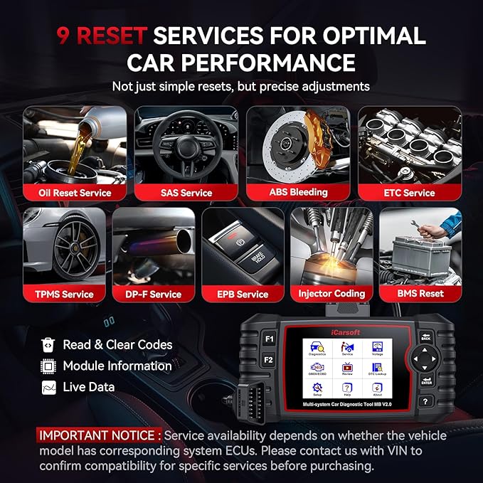 iCarsoft MB V2.0 OBD2 Scanner for Most Mercedes Benz from 1996-2023 Full System Diagnostic Scan Tool 9 Reset AutoVIN Oil/BMS/SAS/EPB/ETC/BLD/INJ/SAS Etc. Free Update Car Code Reader with Battery Test