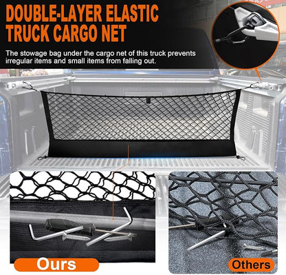 Envelope Style Truck Bed Cargo Net Compatible with Nissan Titan 2017-2023 2024 2025,Highly Elastic Truck Cargo Net for Titan Accessories, Upgraded Storage Bag & Heavy Duty Carabiners