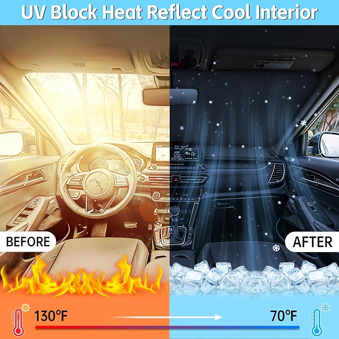 Windshield Sun Shade for Hyundai Elantra 2011-2026 Sunshade 300T Windshield Cover Blocks UV Rays Custom Fit Front Window Shades Windshield Accessories Keep Cool Foldable