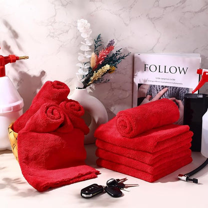 Shimeyao 30 Pcs 16 x 16 Inch Edgeless Microfiber Plush Towels for Cars Detailing Drying Wash Polishing Absorbent Cleaning Cloths, 500 GSM (Red)