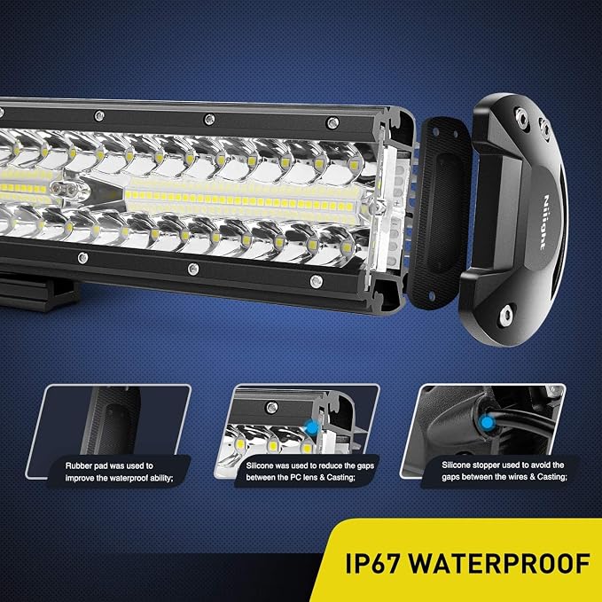 Nilight 12Inch 300W Triple Row Flood Spot Combo 30000LM Driving Boat Led Off Road Lights 16AWG Wiring Harness Kit-One Lead for Truck,2 Years Warranty