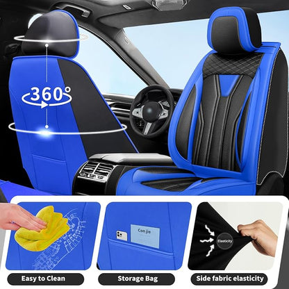 Car Seat Covers Fit for Jeep 5 Seats Wagoneer 2022-2025 2026 - Premium Leather, Waterproof & Breathable，All-Weather Seat Cushion Protecto & Airbag Compatible, Full Set Blue & Black