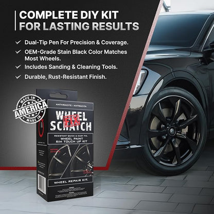 Wheel Scratch Fix® Gray Touch Up Paint for Cars - DIY Alloy Wheel Repair Kit, Curb Rash Remover with Fast-Drying Pen - Long-Lasting OEM Finish Car Rim Paint for Scuffs and Chips at Home (Anthracite)