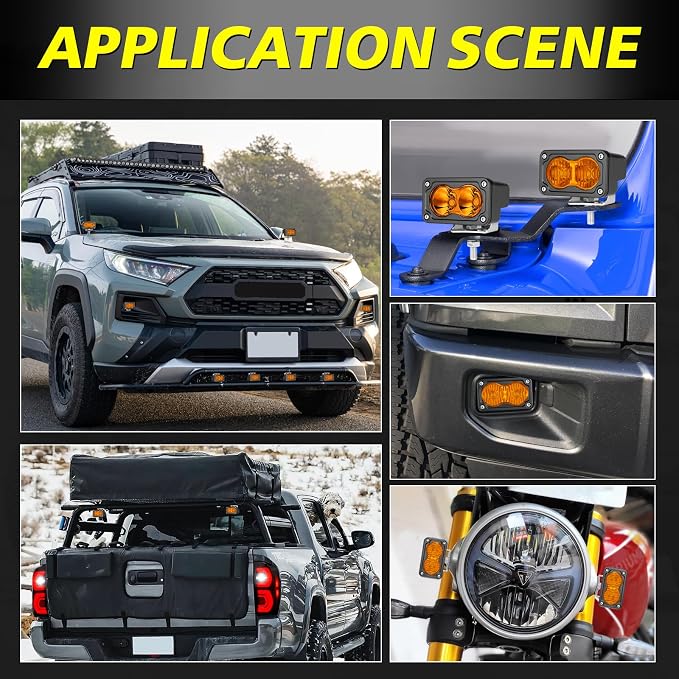 Amber LED Pods, AKD Part 3 Inch Flood CREE LED Fog Lights 40W Small Amber Chase Lights Off Road Driving Ditch Lights Pods 2 Packs for Truck Pickup Motorcycle SUV UTV ATV Dirt Bike Surron