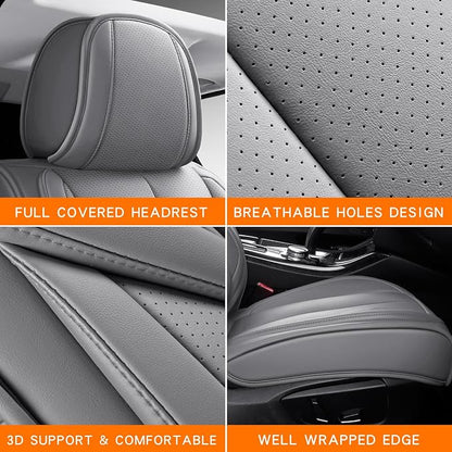 MINGBRON Leather Car Seat Covers,Car Seat Covers Full Set,Automotive Seat Covers 5 Seats,Fit for Most Cars SUV and Most Sedans Grey