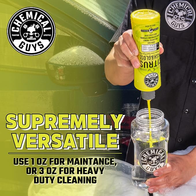 Chemical Guys Citrus Wash & Gloss Foaming Car Wash Soap - High Suds Formula Foam Cannon Soap for Foam Blasters, or Bucket Washes - Safe on Paint, Clear Coat, and Wax, Citrus Scent - 16 oz