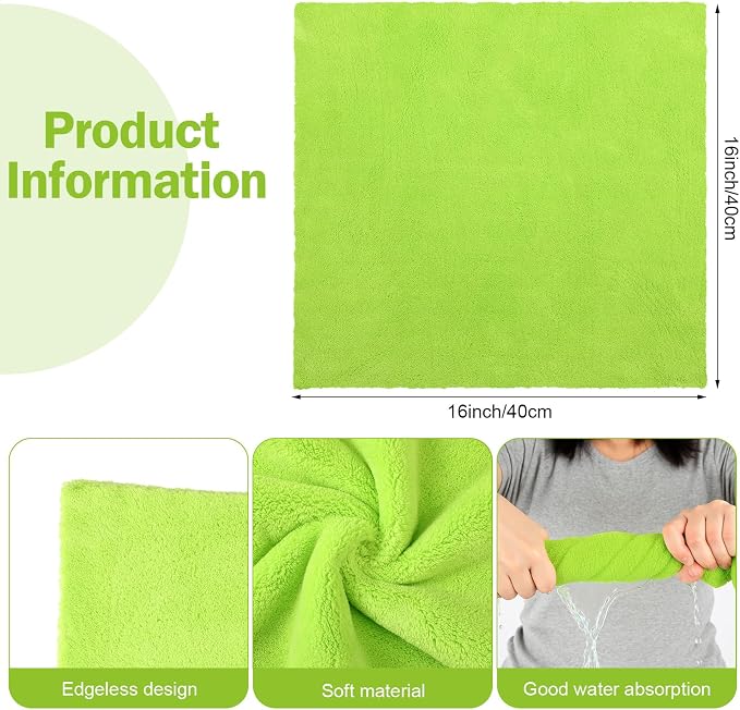 Tallew 16 Pcs Car Microfiber Towels Buffing Drying Wash Cleaning Cloths Plush Large Towels Thick Care Polishing Detailing Waxing Scratch Proof Towel, 15.75 x 15.75 Inch (Light Green)