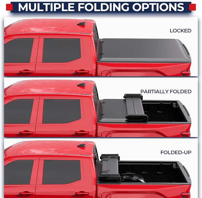 MOSTPLUS 4-Folding Soft Truck Bed Tonneau Cover Compatible for 2014-2021 Toyota Tundra Fleetside (Incl. Utility Track Bracket Kit Not for Trail Edition) Quad Fold 6.5FT 79Inch ON TOP