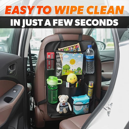 2 Pcs Backseat Car Organizer - Travel-Ready 23.4x16" Back Seat Car Organizer with 9 Large Pockets & Clear Tablet Holder, Made of Reliable Polyester with Long and Strong Straps - Easy to Attach & Clean