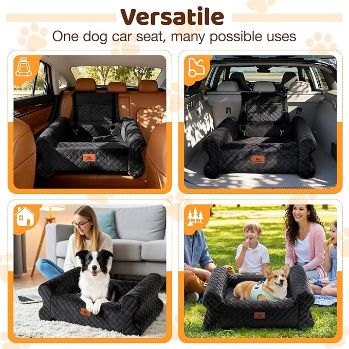 Dog Car Seat for Medium/Large Dogs up to 60 lbs, Memory Foam Dog Booster Seat with Thick Cushion, Pet Car Seat for Back with Detachable Washable Cover, Storage Pockets for SUV, Pick Up, Trunk, Black