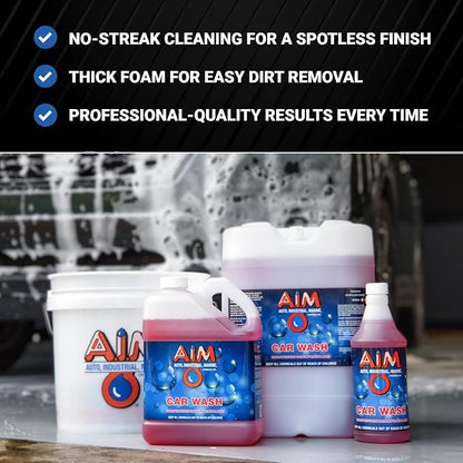 AIM Chemicals Car Wash - High Foam Formula Car Shampoo, Professional Car Wash Shampoo Compatible with Ceramic Coatings - Ideal for Foam Guns - Streak-Free Finish for Detailing - 1 Gal