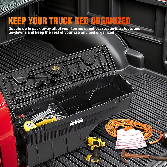 Nilight Truck Bed Tool Box Left Drivers Side Truck Tool Box Fit for Chevrolet Silverado 1500 GMC Sierra 1500 2019 2020 ABS Swing Case Truck Bed Storage Box w Lockable Lid Waterproof Wheel Well Toolbox