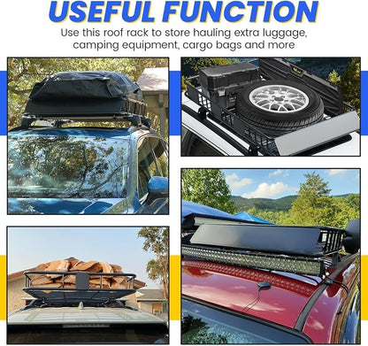 ECOTRIC 59" x 39" x 5.1" Universal Adjustable Roof Rack Cargo Carrier Basket with Extension Heavy Duty Steel Car SUV Top Luggage Storage Holder Basket for Travel 250LBS Weight Capacity