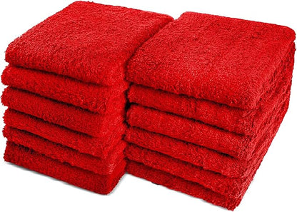 Cotton Towels for Multiple Use, 100% Ring Spun Cotton Towel Set, Heavy Duty - Super Absorbent Cleaning Towels for Car and Home - 16” X 27” (12 Pack, Red)
