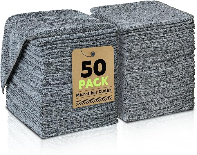 TEAWOO Microfiber Cleaning Cloths Bulk-50 Pack, Gray Microfiber Towels for Cars, Ultra Absorbent Microfiber Towel Weave Grime & Liquid for Streak-Free Mirror Shine - Car Washing Cloth, 12x12 inches