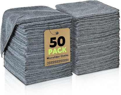 TEAWOO Microfiber Cleaning Cloths Bulk-50 Pack, Gray Microfiber Towels for Cars, Ultra Absorbent Microfiber Towel Weave Grime & Liquid for Streak-Free Mirror Shine - Car Washing Cloth, 12x12 inches