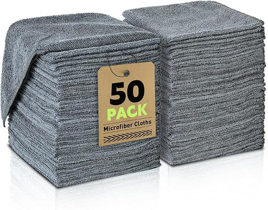 TEAWOO Microfiber Cleaning Cloths Bulk-50 Pack, Gray Microfiber Towels for Cars, Ultra Absorbent Microfiber Towel Weave Grime & Liquid for Streak-Free Mirror Shine - Car Washing Cloth, 12x12 inches