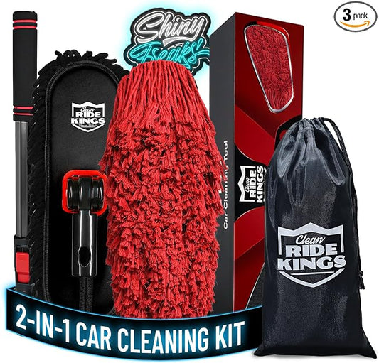 Car Cleaning Supplies Duster, 2In1 Brush for Car Exterior, Chenille Car Wash Brush Mop & Wax Cotton Car Duster Mop, Remove Dust, Retractable Steel Pole for Boat Truck RV, Gifts for Men Women
