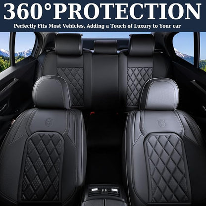Coverado Car Seat Covers Full Set, Black Seat Covers, Waterproof Faux Leather Car Seat Cover, Luxury Car Seat Cover, Automotive Seat Covers 5 Seats, Car Seat Protector Universal Fit Most Cars