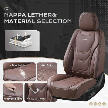 Coverado Car Seat Covers Full Sets, 5 Piece Car Seat Protector Waterproof Leather Seat Cushion Universal Fit for Truck Automotive Vehicles Brown