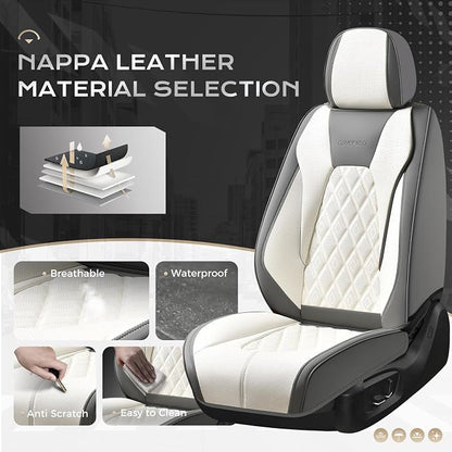 Coverado Front and Back Seat Covers for Cars, 5 Seats Automotive Seat Covers, Faux Leather Car Seat Covers Seat Protectors Car Seat Cushion Carseat Cover Universal Fit for Most Cars Truck - Gray&White