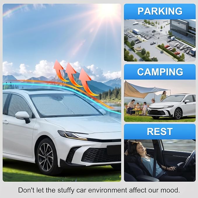 Custom Fit Windshield Sun Shade for Toyota Camry 2025-2026 | Custom Fit Windshield Cover, Blocks UV Rays, Double-Layer Heat Shield, Durable Frame, Easy Fold & Storage