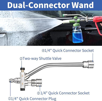 FENG PAI Foam Cannon Dual-Connector Accessory, Pressure Washer Double Tip Attachment for Soap Cannon with 7PCS Pressure Washer Sprayer Nozzles for Car Wash,1/4" Quick Connect, Without Foam Cannon