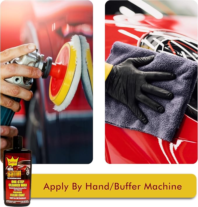 Experience Brilliance and Protection with Garry's Royal Satin One Step Automotive Cleaner Wax - Restores Shine, Removes Oxidation, Carnauba/Hydro-Polymers Formula - 16 Oz Liquid